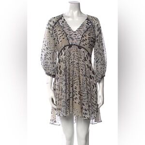 Hunter‎ Bell Silk Dress XS Neutral Babydoll Sheer Sleeves Mini Date Night